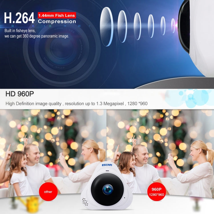 ESCAM Q8 960P 360 Degrees Fisheye Lens 1.3MP WiFi IP Camera, Support Motion Detection / Night Vision, IR Distance: 5-10m, AU Plug, Q8 AU Plug, Q8 EU Plug, Q8 UK Plug, Q8 US Plug ESCAM Q8 960P 360 Degrees Fisheye Lens 1.3MP WiFi IP Camera, Support Motion Detection / Night Vision, IR Distance: 5-10m, AU Plug, Q8 AU Plug, Q8 EU Plug, Q8 UK Plug, Q8 US Plug